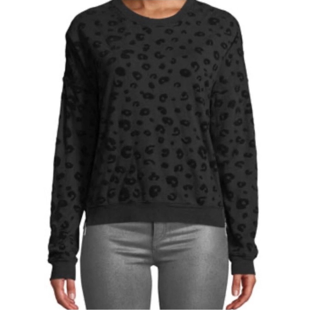 Rails Marlo Black Leopard Long Sleeve Crewneck Pullover Sweatshirt XS